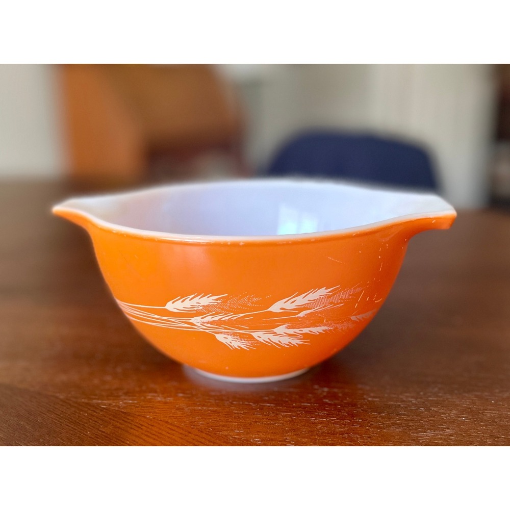 Pyrex Mixing Bowl Unisex 750ml Orange Excellent Autumn Harvest Wheat 441 Vintage